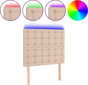 vidaXL Tăblie de pat cu LED, cappuccino, 100x5x118/128 cm, piele eco