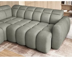 Colțar verde prăfuit extensibil/cu spațiu de depozitare cu tapițerie din țesătură bouclé (cu colț pe partea stângă/în formă de ”L”) Falconn – ELTAP