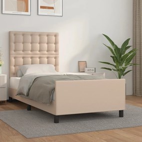 Cadru de pat cu tablie, cappuccino, 90x190 cm, piele ecologica Cappuccino, 90 x 190 cm, Nasturi de tapiterie