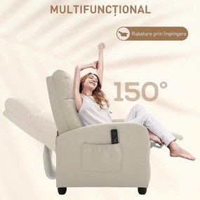 HOMCOM Fotoliu Masaj Rabatabil cu Funcție de Masaj, cu Suport pentru Picioare, Ideal pentru Relaxare, 68x88x98 cm, Crem