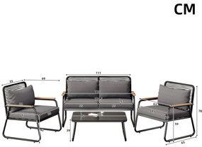 Set de lounge pentru grădină pentru 4 persoane, cu canapea dublă, 2 canapele individuale și 1 măsuță de cafea, Negru