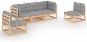Set mobilier de gradina, 5 piese, cu perne, lemn masiv de pin Maro, 1, Da