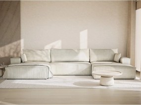 Colțar crem extensibil/cu spațiu de depozitare cu tapițerie din chenille (în formă de "U") Kyoto – Maison de Rêve