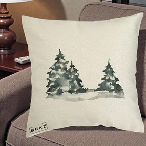 Perna Decorativa Brazi Inzapeziti Acuarela, 40x40 cm, Ecru, Husa Detasabila, Perna Inclusa, BEKZ®
