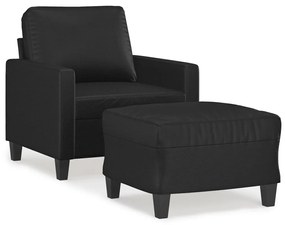 3153347 vidaXL Fotoliu canapea cu taburet, negru, 60 cm, piele ecologică