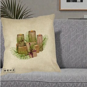 Perna Decorativa Lumanari cu Cadouri Naturale, 40x40 cm, Crem, Husa Detasabila, Perna Inclusa, BEKZ®