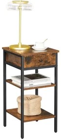 Masuta Inalta Cu Sertar Si 2 Rafturi De Depozitare, Maro Rustic Si Negru, 35 Cm