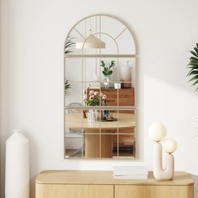 HOMCOM Oglindă de perete arcuită oglindă de perete în formă de fereastră set de 3 piese cadru din metal 76 x 150 cm auriu | Aosom Romania