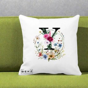 Cadou Personalizat - Perna Personalizata Monograma Florala Litera Y cu Coroana, 40x40 cm, Alba Mata, Husa Detasabila, Perna Inclusa, BEKZ®