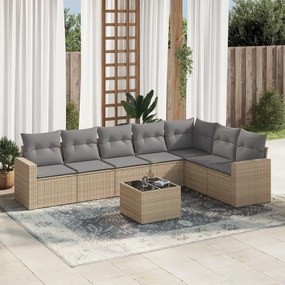 vidaXL Set canapele de grădină, 8 piese, cu perne, bej, poliratan