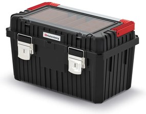 Cutie pentru scule cu maner metalic si incuietori 58,5 x 36 x 33,7 cm, cu organizator, negru