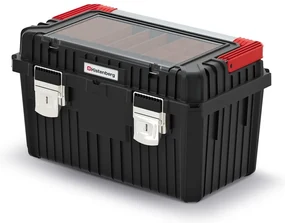 Cutie pentru scule cu maner metalic si incuietori 58,5 x 36 x 33,7 cm, cu organizator, negru