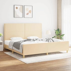 3125005 vidaXL Cadru de pat cu tăblie, crem, 200x200 cm, textil