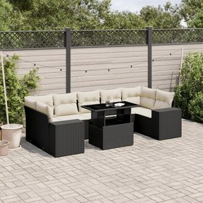 3269036 vidaXL Set mobilier de grădină cu perne, 8 piese, negru, poliratan