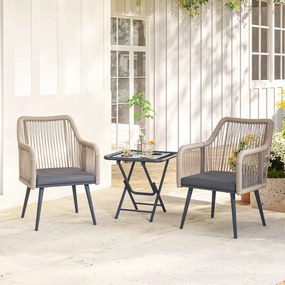 Outsunny Set 2 Scaune de Grădină din Ratan PE cu Perne Moi Lavabile și Brațe, Scaune pentru Dining Exterior din Oțel, pentru Terasă, Balcon, Grădină, Exterior, 54x65x80cm, Gri Închis | Aosom Romania