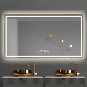 Oglinda Led Si Touch Cu Functie Dezaburire, Elit's, EsnJ44, 100X80cm, Rama Bronz Antichizata