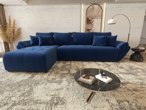 Colțar extensibil dumonde cu ladă de depozitare si sezut confortabil din spuma high-density, Berlin XL Royal Albastru 350x185 cm