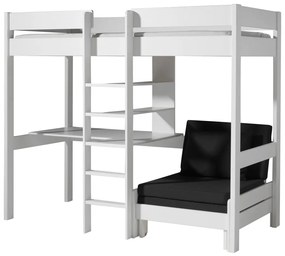 PINO Pat copii LOFT CU CANAPEA EXTENSIBILĂ 90 X 200 CM ALB