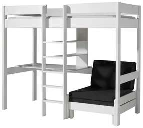 PINO Pat copii LOFT CU CANAPEA EXTENSIBILĂ 90 X 200 CM ALB