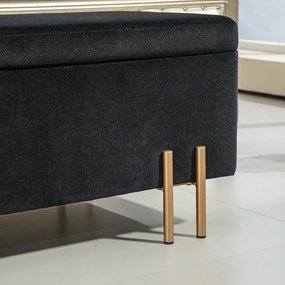 HOMCOM Băncuță, Polsterbank cu spațiu de depozitare, Metal, Lemn de Cauțiuc, Spumă, 100 x 40 x 42 cm, Negru | Aosom Romania