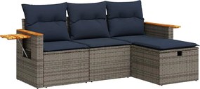 vidaXL Set canapea de grădină cu perne, 4 piese, gri, poliratan