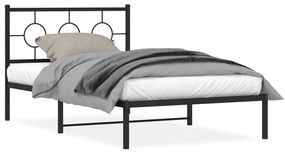 376222 vidaXL Cadru de pat din metal cu tăblie, negru, 107x203 cm