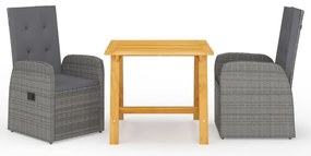 vidaXL Set de masă pentru grădină, 3 piese, gri