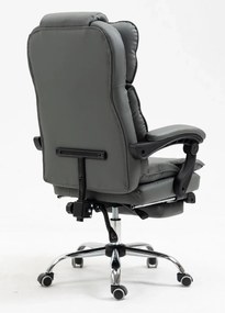 Scaun directorial, cu Masaj și Încălzire, suport picioare, funcție sezlong, piele PU, Gri