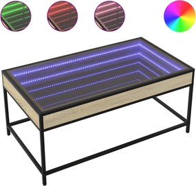 vidaXL Măsuță de cafea cu LED infinity, stejar sonoma, 90x50x41 cm