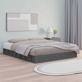 820658 vidaXL Cadru de pat, gri, 200x200 cm, lemn masiv