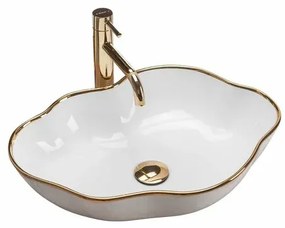 Lavoar alb auriu pe blat Rea Pearl Gold Edge 51,5 cm