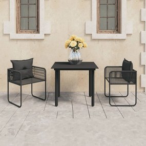 Set mobilier de masa pentru gradina, 3 piese, negru, ratan PVC Lungime masa 80 cm, 3