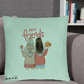 Cadou pentru Prieteni - Perna Personalizata Best Friends Toamna, 40x40 cm, Verde Menta, Husa Detasabila, Perna Inclusa, BEKZ®