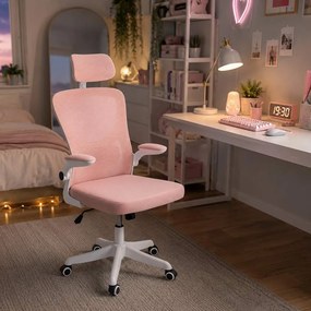 Scaun ergonomic OFF 336 roz, spătar înalt și brațe rabatabile