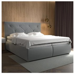 Pat boxspring ELEN 180x200 cm, gri, cu saltea și topper