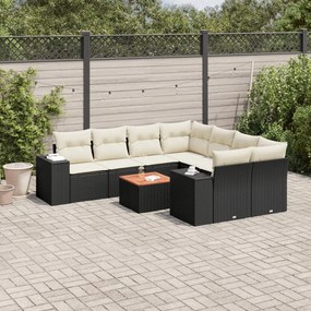 3225370 vidaXL Set mobilier de grădină cu perne, 9 piese, negru, poliratan