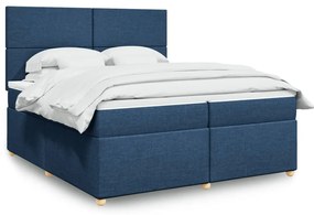 vidaXL Pat box spring cu saltea, albastru, 200x200 cm, textil