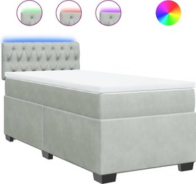 vidaXL Pat box spring cu saltea, gri deschis, 90x190 cm, catifea