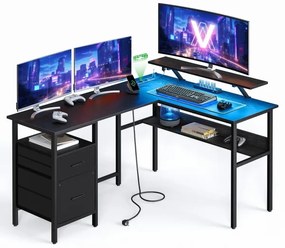 Birou cu iluminare integrată SOLEA-X, maro/negru