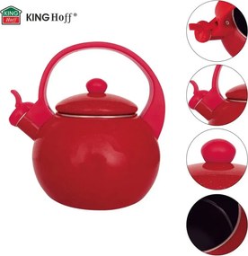 Ceainic cu fluier Kinghoff KH 2080, 2 l, interior emailat, compatibil cu plitele cu inducție, roșu