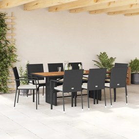 vidaXL Set mobilier de grădină cu perne, 9 piese, negru, poliratan