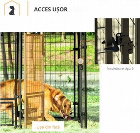 PawHut Cusca Exterior Caini cu Lacăt 2 Boluri Pivotante Acoperiș Detașabil Negru și Roșu Rezistent la Intemperii | Aosom Romania