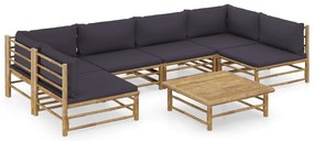 vidaXL Set mobilier de grădină cu perne gri închis, 7 piese, bambus