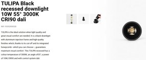 Spot LED incastrabil TULIPA Black recessed downlight 10W 55° 3000K CRI90 dali