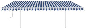 Copertina retractabila manual cu stalpi, albastru alb 5x3,5 m Albastru si alb, 5 x 3.5 m