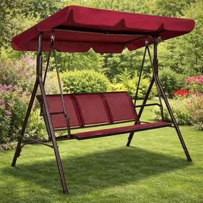 Balansoar de grădină, 3 locuri, cu baldachin și cadru din oțel, Burgundy