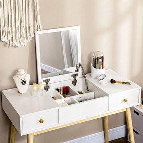 HOMCOM Set coafatoare cu taburet mirror rabatabil stil scandinav 2 sertare 100 x 45 x 118 cm, alb | Aosom Romania
