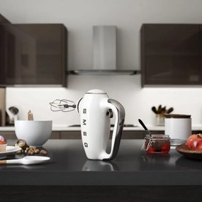 Mixer manual SMEG 50's Style HMF01WHEU, 250 W, 9 viteze, Functie Turbo, Afisaj LED, Timer, Accesorii, Alb