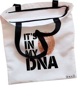 Sacosa de Panza pentru Cumparaturi, Geanta Tote, model It's in My DNA, Cu fermoar, 38x34.5 cm, Alba, BEKZ®
