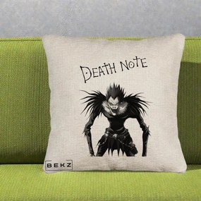 Perna Personalizata Death Note Ryuk Shinigami Alb-Negru, 40x40 cm, Bej Canapea, Husa Detasabila, Perna Inclusa, BEKZ®